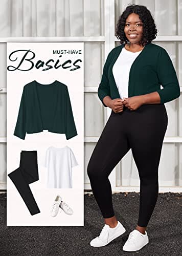 AusLook Plus Size Bolero Christmas Shrugs for Dresses Women Lightweight 3/4 Sleeve Deep Forest 4X Knit Cropped Cardigan Sweaters Open Front Coat Summer Top For Evening dresses - Thumbnail 5