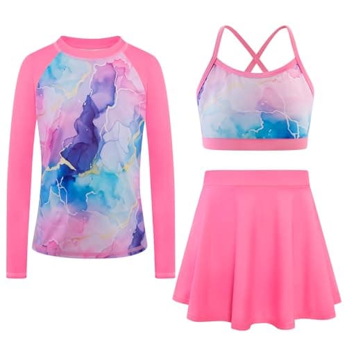 Seanrui Bathing Suits for Teens Girls Swimsuits Size 14-16 Long Sleeve Teen Swimsuit Rash Guard Set Light Pink - Image 1