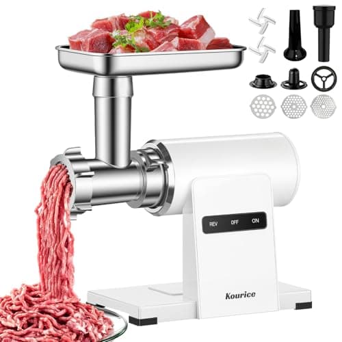 Kourice Electric Meat Grinder, Sausage Stuffer, 4LBS/Min with Copper Motor & Metal Gears, Auto-Reverse, 2 Blades, 3 Grinding Plates & Kubbe Kit for Home Kitchen Use - Image 1