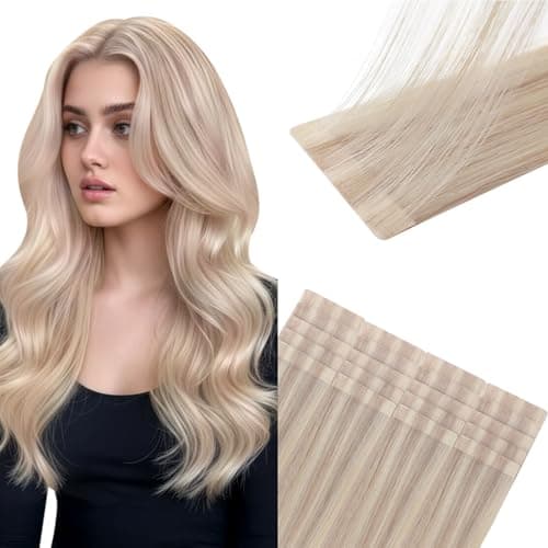 Sunny Hair Invisible Injected Tape in Hair Extensions Human Hair, 50g 16inch 20Pcs Pink Blonde Highlight Blonde, Invis Edge Tape, Seamless Straight Hair Extensions for Styling - Image 1