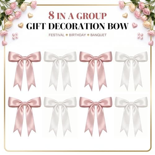 1 Strings Pink White Bow Garland Banner Decorations, Pre-Strung Satin Ribbon Bows for Birthday, Baby Shower, Bridal Shower, Coquette Girls Room, Bow Themed Party, Wedding, Christmas Tree Decorations - Thumbnail 2