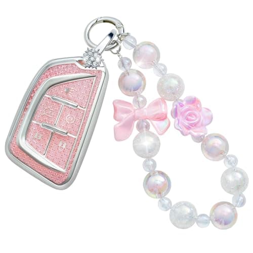 XUPEIXUN for Cadillac Key Fob Cover with Keychain, Pink TPU Key Case Protection Shell Compatible with CT5, CT6, CTS, XT6 Bling Car Accessories - Image 1