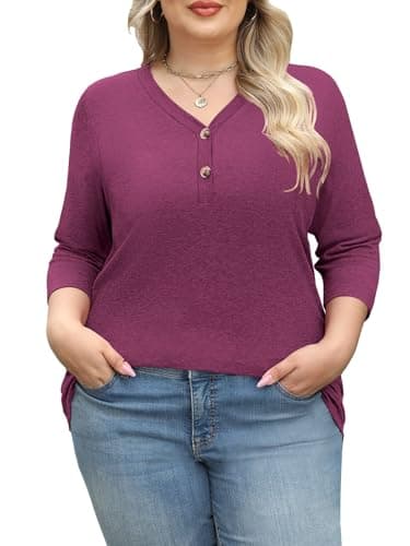 3/4 Length Sleeve Womens Tops Summer Plus Size Clothes Spring Beach Fashion Clothing for Women Blouses Dressy Casual Oversized Tshirts V Neck T Shirts Business Casual Vacation Rave Outfits 2026 Red L - Thumbnail 2