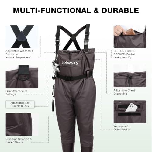 Lekesky Fly Fishing Chest Waders with Boots for Men Women, US Sizes 5–14,2-Ply Nylon/Pvc Waterproof Waders(Brown,M12) - Thumbnail 2