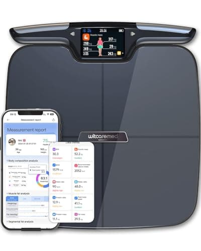 Witcaremed Smart Scale for Body Weight with BMI, Body Fat, Muscle Mass, 8 Electrode High Precision Bathroom Scale, Scale with App, 56 Body Composition Measurement (Black) - Thumbnail 2