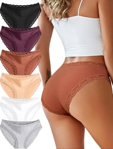 READY TO LOVE Cotton Underwear for Women Pack Lace Cheeky Bikini Black Panties Hipster Lounge Sets Lingerie Non G-String Thongs Boyshorts - Thumbnail 2