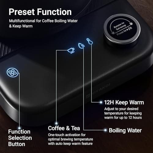 Gooseneck Electric Kettle HIYAKOI with ±1℉ Temperature Control, Pour Over Kettle for Coffee & Tea, 1200W Rapid Heating, Stainless Steel Water Boiler with 12H Keep Warm & Built-in Timer, 0.8L/27oz - Thumbnail 6