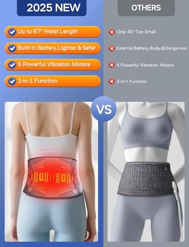 ALLJOY 67" Cordless Heating Pad for Back Pain Relief FSA Eligible HSA, Mothers Day Gifts for Women Mom Men Dad, Portable Lower Back Massager with 3 Heat 5 Vibration, Wireless Heating Pad for Cramps - Thumbnail 5