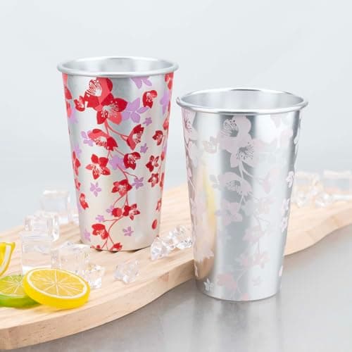 TJ Color Changing Aluminum Metal Cups, Reusable Party Cup Set, Aluminum Drinking Cups, Set of 4, 15 oz - Thumbnail 5