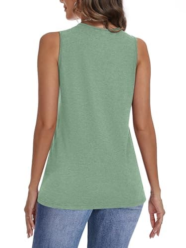 YESTTO Tank Tops for Women Summer V Neck T Shirts Sleeveless Tops Casual Loose Fit Basic Tees Women Blouses 2026 Fashion LightGreen - Thumbnail 6