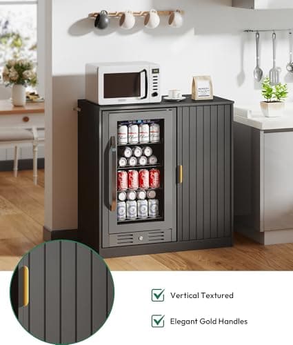 Lamtor Wine Bar Cabinet with Fridge Space, Snack Bar Cabinet with Power Outlet, Fluted Coffee Bar with Adjustable Shelf for Game Room, Dining Room Living Room, Black - Thumbnail 5