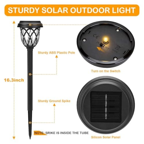ruhotili Solar Lights Outdoor 12 Pack Solar Garden Lights Waterproof IP65 Solar Landscape Lights Solar Pathway Lights for Patio, Yard, Driveway Decoration (Warm White - Thumbnail 2