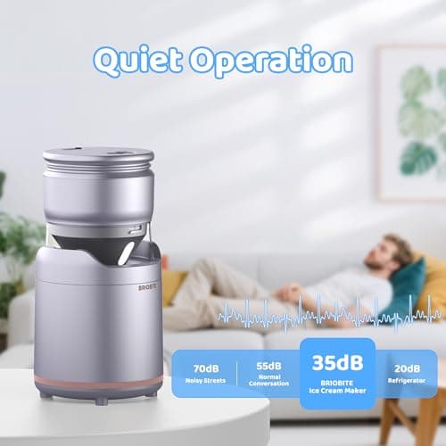 BRIOBITE Ice Cream Maker,Rechargeable Soft Ice Cream Machine with Low Noise,Compact for 1-2 Servings,Perfect for Sorbet,Gelato,Frozen Yogurt,Silver - Thumbnail 3