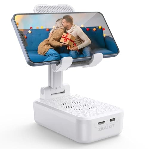 ZEALOT Cell Phone Stand with Wireless Bluetooth Speaker, Phone Holder and Wireless Induction Speaker Amplifier Dock,Gifts for Women Men Dad Mom Him Her-White - Image 1