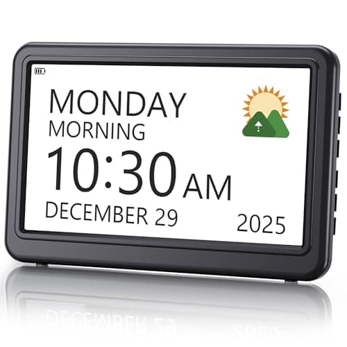 Rechargeable Digital Calendar Alarm Clocks for Senior, 7" Clock with Day and Date for Elderly, 20 Reminders & Alarms, Auto Dimmer/DST, 12 Themes, 18 Ringtones for Dementia Memory Loss, 1024*600 HD - Image 1