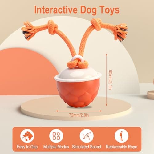 MewZoo Interactive Dog Toys-Automatic Moving Dog Toy for Boredom, Squeaky Smart Motion Pet Ball for Small Medium Large Dogs, Rope Chew for Teeth Cleaning, Outdoor Waterproof (Red) - Thumbnail 3