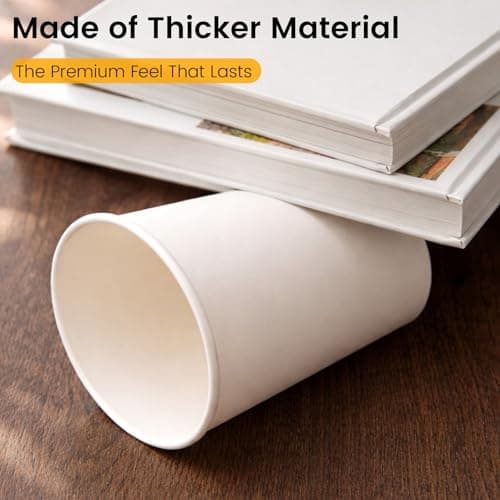 Biotakeware 8 oz Paper Coffee Cups, 300 Pack Bulk White Disposable Paper Cups for Hot & Cold Beverages, Sturdy with Leak-Resistant Lining, Ideal for Office, Party, Home and Travel - Thumbnail 3