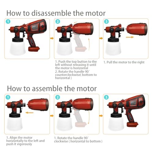 HONJAN Cordless Paint Sprayer, Sprayer Cup, 6 Brass Nozzles and Paper Filter for Home Interior and Exterior, Fence, Deck and Furniture Red(Require Battery Not Include) - Thumbnail 3
