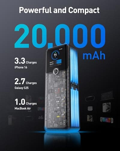 SIXTHGU Laptop Power Bank, 3-Port 20,000mAh Portable Charger with 200W Max Output, PD 3.1 Fast Charging, Flight-Approved for Travel, PowerTower, for MacBook, iPhone 17/16 Series, and More(Grey) - Thumbnail 3