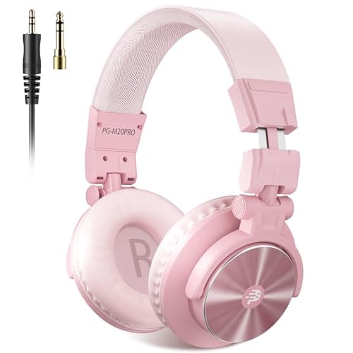 PUPGSIS Wired Hi-Res Studio Monitor Headphones - 50mm Drivers Over-Ear with 1/4 to 3.5mm Jack, for AMP Recording, Mixing, DJ, Gaming & Music Production(Pink) - Image 1