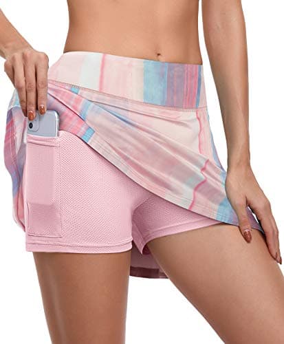 CHICHO High Waist Athletic Skirts for Women Tennis Skort with Pockets Ladies Pleated Golf Skort for Running Pickleball Gym Activewear Pink Large - Image 1