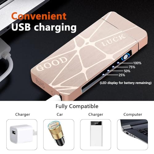 GADATOP Vintage Lighter Rechargeable Arc Flame Cool Design Electric Lighters with LED Battery Indicator and Packaging Box for Camping Hiking Travel Essentials (Charcoal) - Thumbnail 2