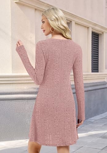 MOLERANI Women's Long Sleeve Ribbed Knit Fall Dress for Women 2025 Sweater Dresses - V Neck Homecoming Party Wedding Guest Dresses Elegant Flattering Fit for Teachers, Dusty Pink, 2XL - Thumbnail 2