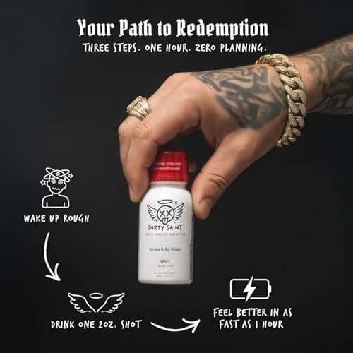 DIRTY SAINT Functional Wellness Shot, 16 Ingredients, Hovenia Dulcis, Glutathione, NAC, Milk Thistle, B Vitamins, Electrolytes, Zero Sugar, Zero Caffeine, Natural Grape, 2 oz, 12 Pack - Thumbnail 6