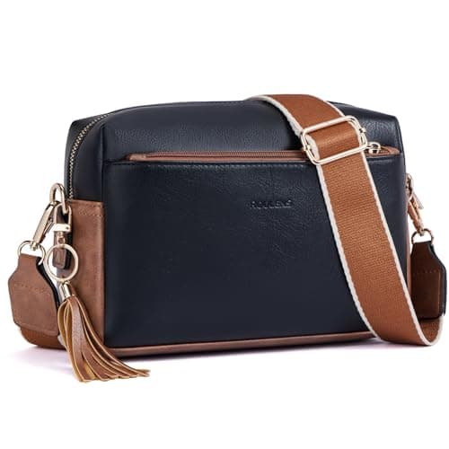 Roulens Triple Zip Small Crossbody Bag for women,Wide Strap Cell Phone Purse Shoulder Handbag Wallet with Credit Card Slots