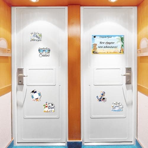 Graduation Cruise Door Decorations Magnetic, 7 Pcs Summer Beach Large Ship Nautical Congrats Grad Cruise Magnets, Magnetic Door Signs for Ship Cabin Decor, with 3 Pcs Pen - Thumbnail 5
