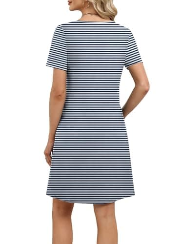 Summer Dresses for Women Beach Vacation Clothes Cruise Travel Essentials Resort Wear Spring Outfits 2026 Womens Fashion Clothing Boho Maxi Hawaiian Casual Midi Golf Tennis Athletic Striped Shirt Dress - Thumbnail 5