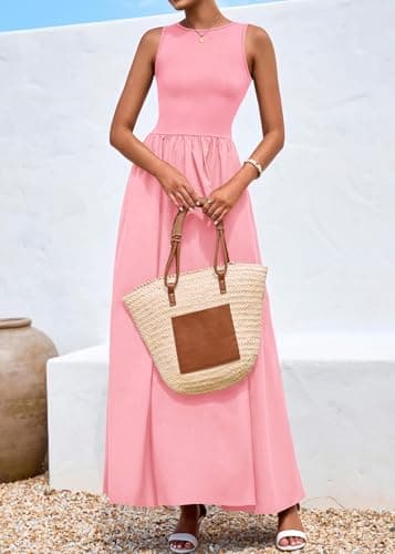 KIRUNDO Summe Sleeveless Maxi Dresses for Women 2026 Spring Wedding Guest A Line Tank Elegant Flowy Beach Long Sundress(Pink, XX-Large) - Thumbnail 3