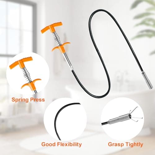 63 In Drain Snake Hair Drain Clog Remover Tool, Sink Drain Cleaner for Sewer Kitchen Bathroom Shower Tub Toilet Clogged Drains Opener Cleaning Tool, Flexible Grabber Claw Pick Up Reacher Tool - Thumbnail 4