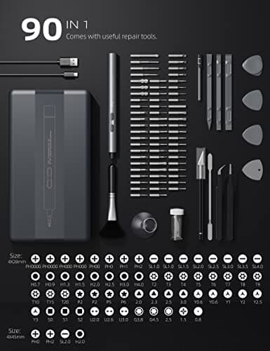 iFu Mini Electric Screwdriver Kit, 90-in-1 Precision Repair Set with 64 Magnetic Bits & LED Light, Cordless Power Screwdriver for Phone, Laptop, Computer, Camera, Watch, Electronics - Gift for Men - Thumbnail 3