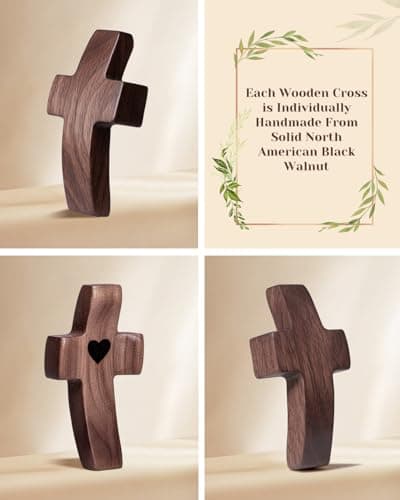 3-Pack Wooden Cross Fidget, Handmade Pocket Wood Crosses, Cross My Heart | Encouragement Gift, Relieve Anxiety for Yourself, Inspirational Easter Gift for Christian Faith, Prayer, Father Day Gifts - Thumbnail 3