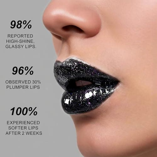 HECI BEAUTY Glitter Lip Gloss, Hydrating High Shine Lipgloss for Women, Non-Sticky Plumping Lip Oil with Vitamin E, Long Lasting Shimmer Finish for Daily Makeup, Midnight Black, 0.21 fl oz - Thumbnail 2