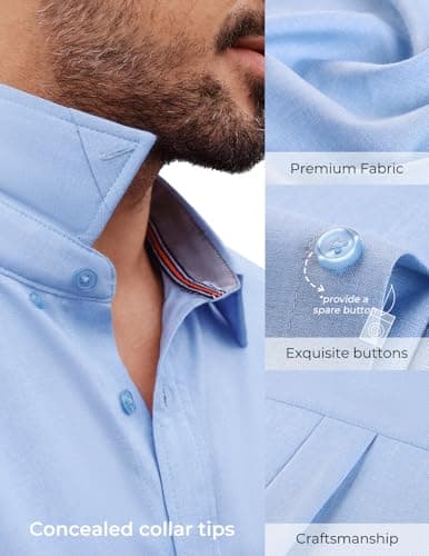 PJ PAUL JONES Untucked Dress Shirts for Men Button Down Short Sleeve Shirt Summer Business Casual Shirt Blue L - Thumbnail 3