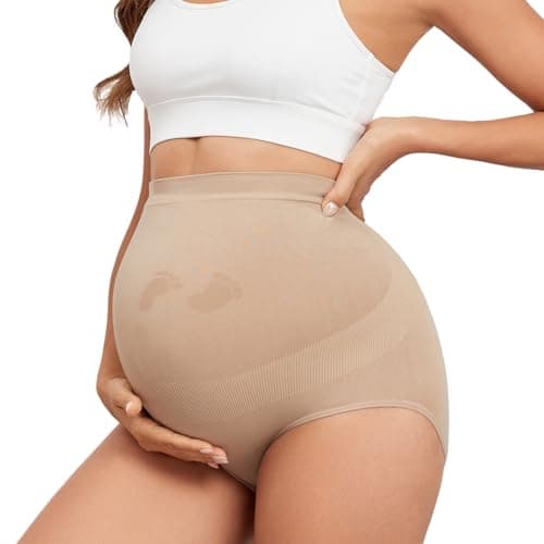 Y25D Maternity Underwear Seamless High Waisted Maternity Panties Over Bump Pregnancy Belly Support 1 Pack Nude - Image 1