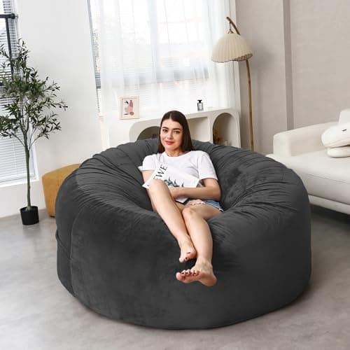 WFJOPR Bean Bag Chair Cover for Adults Kids Oversize Without Filler Round Soft Fluffy Comfortable Big Sofa Sitting Chair for Bedroom, Study, Game Room Black, 7FT