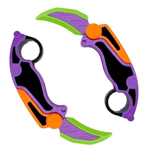 Fidget Claw Toy with Soft Silicone Blade, Plastic Karambit Practice Toy for Finger Spinning, 3D Printed Style Folding Pocket Spinner for Teens and Adults (Purple) - Image 1