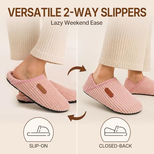 ATHMILE House Slippers for Women Men Lightweight Barefoot Slippers Indoor House Shoes Soft Corduroy Foldable Non Slip Travel Bedroom Hotel Office Camping Hospital Yoga Comfort Gifts Pink - Thumbnail 4