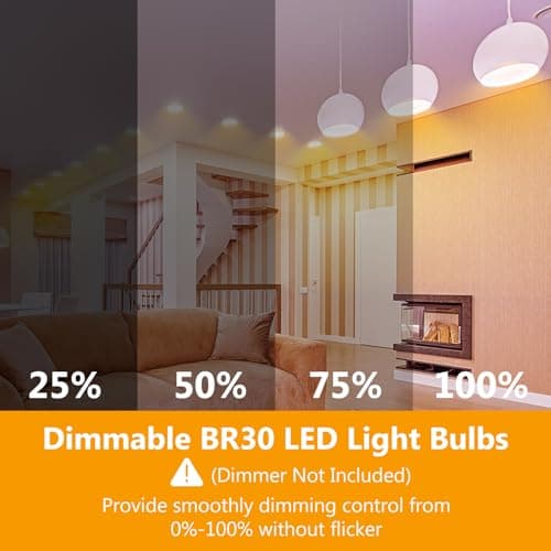 DAYBETTER BR30 led Light Bulb, Dimmable LED Bulbs 65W Equivalent, 2700K Warm White Light Bulbs Indoor Flood Light for Bedroom Kitchen Living Areas Hallway, 800 Lumens, E26 Standard Base, 24 Pack - Thumbnail 4