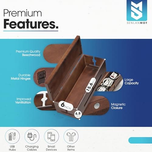 SenlanMot Wooden Cable Management Box – Modern Wire Organizer Box & Power Strip Cover for Home or Office | Large Cable Hider for Wires, Chargers & Extension Leads - Thumbnail 2