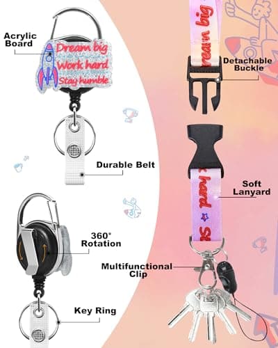 JroyJoy Inspirational ID Badge Holder with Lanyard & 360° Rotation Heavy-Duty Retractable Reel - Ideal for School ID Badge, Name Card, Work ID for Doctors, Nurses, Teachers, Students, Office Workers - Thumbnail 4