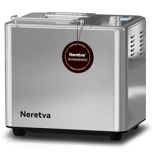 Neretva Bread Maker, 20-IN-1 2LB Bread Machine Dual Heater Bread Maker Machine Automatic with Nonstick Ceramic Pan, 15H Timer & 1H Keep Warm Set, Low Noise, Stainless Steel Breadmaker Recipe-Silver