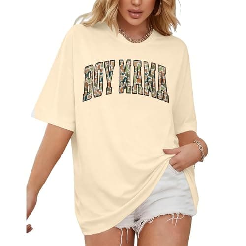 Mama Shirt Boy Mama Shirts Women Oversized Mom Letter Printed T-Shirt Casual Short Sleeve Tops - Image 1