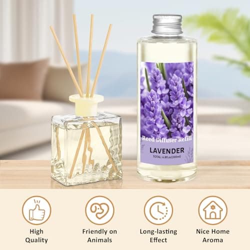 STRN Lavender Essential Oil Reed Diffuser Refill 200ml Long-Lasting Aromatherapy, Natural Fragrance Liquid with Eco-Friendly Bottle for Home, Bedroom, Spa - Thumbnail 3