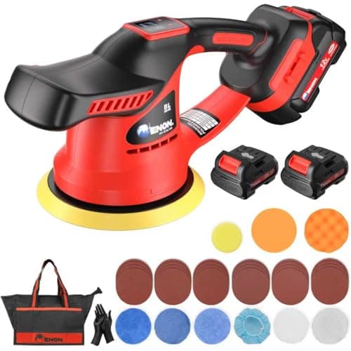ENON Cordless Car Buffer Polisher Kit（2X 2000mAh 12V Batteries&34 PCS Attachments）- Brushless Dual Action Random Orbital Polishing with 6-Speed 6000RPM for Auto Detailing, Waxing & Paint Correction - Image 1