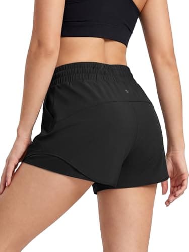 Stelle Women Running Shorts with Pockets High Waisted Drawstring Athletic Workout Quick-Dry Gym Shorts Mesh Liner (Black, XXL) - Thumbnail 2