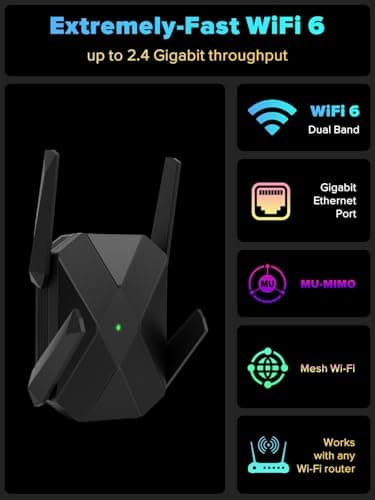 2026 AX3000 WiFi 6 Extender, WiFi Extender Signal Booster-Dual Band (2.4G/5.8G), Long Range WiFi Booster with Gigabit Ethernet Port, Access Point, No Required App, Easy Setup and Faster Speed (Black) - Thumbnail 2